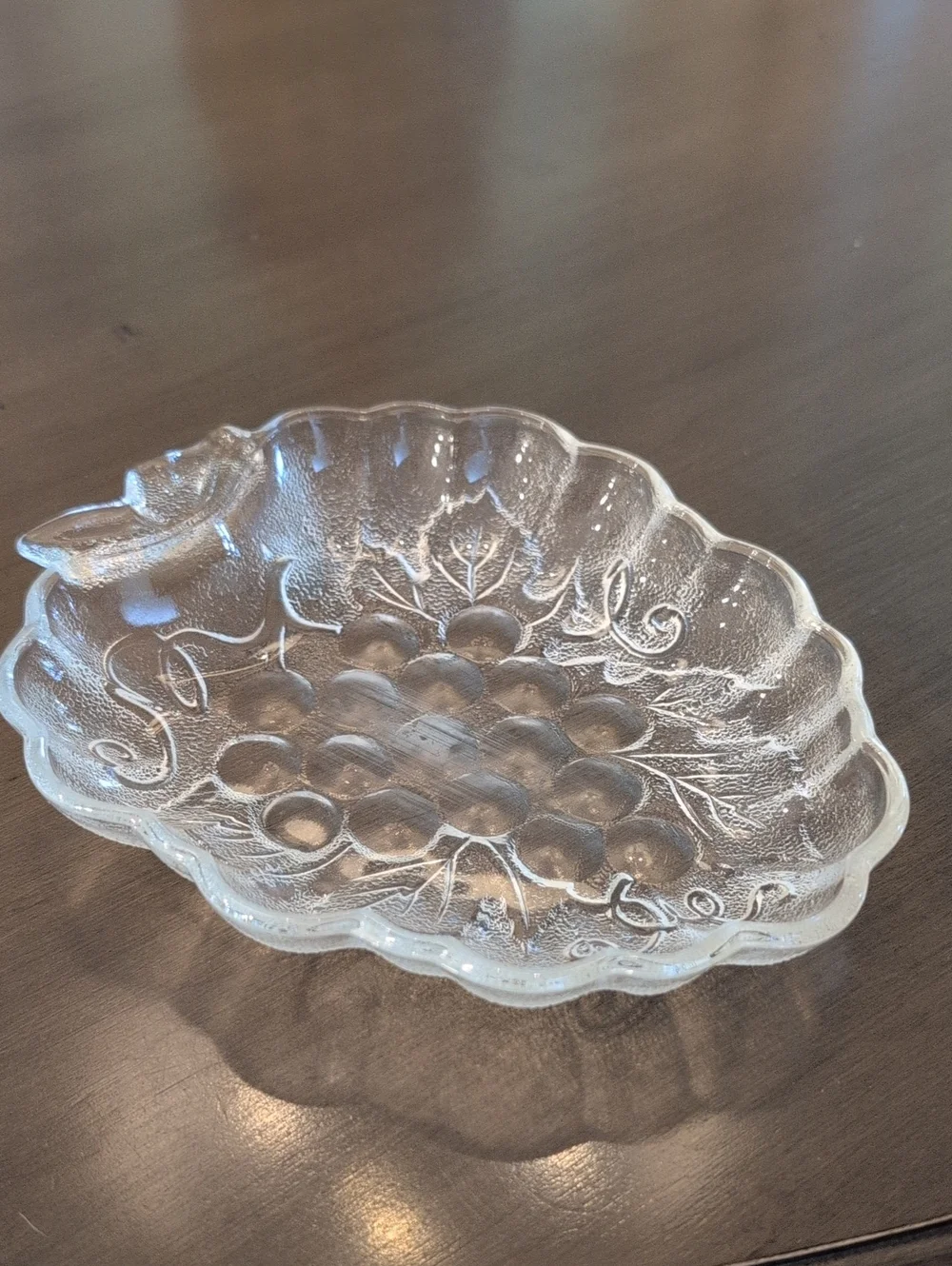Vintage MCM Clear Pressed Glass Grape Cluster Serving Bowl Trinket Dish